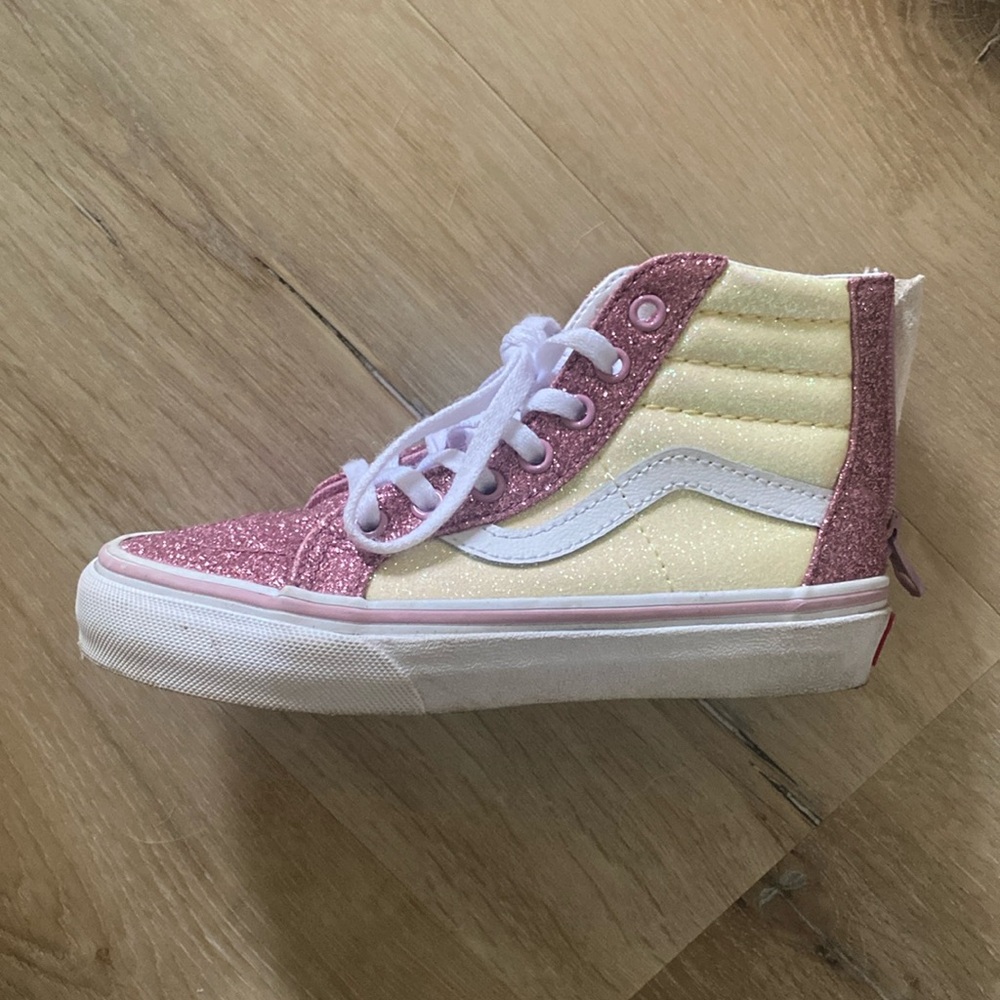 Size 13 Kids Pink & Yellow Glitter VANS High Tops
